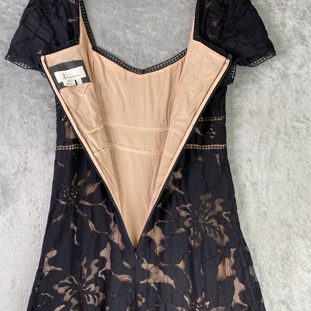 Anthropologie Dress Womens Sz 6 Black Slim Lace Maxi Floral Cocktail Evening - Picture 12 of 16